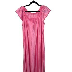 Vintage Pink Nylon Nightgown Lace Trim USA Made Size 44 Plus XL Sheer Nightie